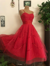 Load image into Gallery viewer, Gorgeous 1950’s vintage red tulle and sequin gown