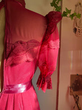 Load image into Gallery viewer, 1970’s Vintage Elderberry Chiffon and Lace dress by Dance Allure for Alfred Angelo