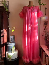 Load image into Gallery viewer, 1970’s Vintage Pink Chiffon and Marabou Peignoir Set by Intime of California