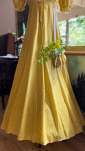 Load image into Gallery viewer, Sale~ 3 Piece Handmade Vintage Yellow Calico Dress Bonnet and Bag