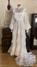 Load image into Gallery viewer, Breathtaking 1970’s Vintage White Lace Bridal Gown Wedding Dress