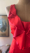 Load image into Gallery viewer, Rare Showstopper 1960’s Vintage Liquid Red Satin Ruffle Maxi Dress