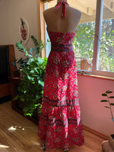 Load image into Gallery viewer, 1970’s vintage Red Paisley Calico Halter Sundress by Hearsay