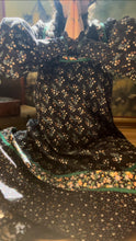 Load image into Gallery viewer, Authentic 1970’s Vintage Black Calico and Velveteen Trapeze Gunne Sax Midi Dress