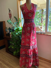 Load image into Gallery viewer, 1970’s vintage Red Paisley Calico Halter Sundress by Hearsay