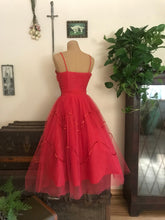 Load image into Gallery viewer, Gorgeous 1950’s vintage red tulle and sequin gown