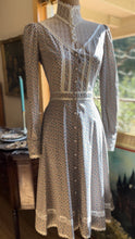 Load image into Gallery viewer, Authentic 1970’s Vintage Gray Calico Gunne Sax Midi Dress