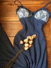 Load image into Gallery viewer, Pretty 1970’s Vintage Navy Polka Dot Sundress Kati by Laura Phillips