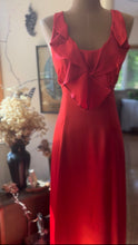 Load image into Gallery viewer, Rare Showstopper 1960’s Vintage Liquid Red Satin Ruffle Maxi Dress