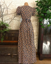 Load image into Gallery viewer, 1970’s Vintage Apricot Rose and Navy Seersucker Dress by Jody T