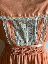 Load image into Gallery viewer, Sale~ 1970’s vintage Young Edwardian peach and cream crepe sundress