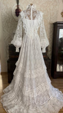 Load image into Gallery viewer, Breathtaking 1970’s Vintage White Lace Bridal Gown Wedding Dress