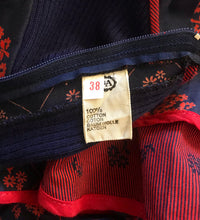 Load image into Gallery viewer, 1970’s vintage red and navy floral calico ruffle dress