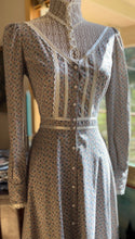 Load image into Gallery viewer, Authentic 1970’s Vintage Gray Calico Gunne Sax Midi Dress