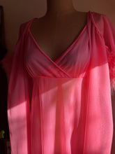Load image into Gallery viewer, 1970’s Vintage Pink Chiffon and Marabou Peignoir Set by Intime of California