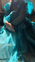 Load image into Gallery viewer, Authentic 1980’s vintage Teal Swiss Dot Chiffon Gunne Sax gown