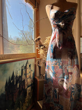 Load image into Gallery viewer, Mucha Print 1970’s Vintage Tie Bust Halter Dress