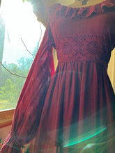 Load image into Gallery viewer, 1970’s Vintage Burgundy Pomegranate Seersucker Dress by Joy Stevens