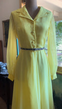 Load image into Gallery viewer, Sale~ 1960’s 1970’s Vintage Lemon Yellow Chiffon Dress by Miss Elliette of California
