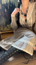 Load image into Gallery viewer, Authentic 1970’s Vintage Gray Calico Gunne Sax Midi Dress