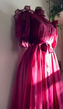 Load image into Gallery viewer, 1970’s Vintage Elderberry Chiffon and Lace dress by Dance Allure for Alfred Angelo