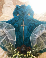 Load image into Gallery viewer, Authentic 1980’s vintage Teal Swiss Dot Chiffon Gunne Sax gown