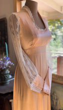 Load image into Gallery viewer, Stunning 1970’s Vintage Peach Liquid Satin and Lace Dress by Gunne Sax