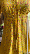 Load image into Gallery viewer, Sale~ 3 Piece Handmade Vintage Yellow Calico Dress Bonnet and Bag