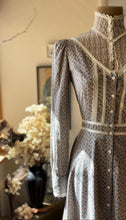 Load image into Gallery viewer, Authentic 1970’s Vintage Gray Calico Gunne Sax Midi Dress