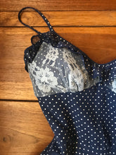 Load image into Gallery viewer, Pretty 1970’s Vintage Navy Polka Dot Sundress Kati by Laura Phillips