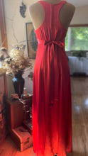 Load image into Gallery viewer, Rare Showstopper 1960’s Vintage Liquid Red Satin Ruffle Maxi Dress