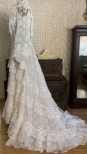 Load image into Gallery viewer, Breathtaking 1970’s Vintage White Lace Bridal Gown Wedding Dress