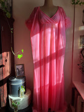 Load image into Gallery viewer, 1970’s Vintage Pink Chiffon and Marabou Peignoir Set by Intime of California