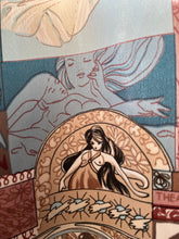 Load image into Gallery viewer, Mucha Print 1970’s Vintage Tie Bust Halter Dress