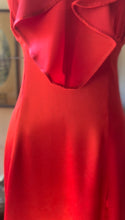 Load image into Gallery viewer, Rare Showstopper 1960’s Vintage Liquid Red Satin Ruffle Maxi Dress