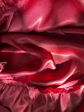 Load image into Gallery viewer, Incredible 1970’s Vintage Handmade Brick Red Satin Crepe and Antique Lace Maxi Dress