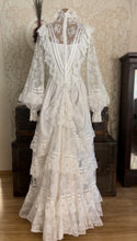 Load image into Gallery viewer, Breathtaking 1970’s Vintage White Lace Bridal Gown Wedding Dress