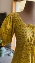 Load image into Gallery viewer, Sale~ 3 Piece Handmade Vintage Yellow Calico Dress Bonnet and Bag