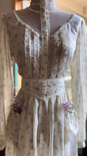 Load image into Gallery viewer, Sweet 1970’s vintage Ivory Floral voile Blouse and Skirt set by Gunne Sax
