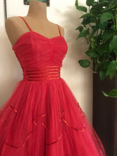 Load image into Gallery viewer, Gorgeous 1950’s vintage red tulle and sequin gown