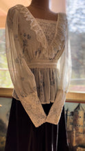 Load image into Gallery viewer, Authentic 1970’s Vintage Sheer Floral Voile Gunne Sax Blouse