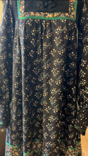 Load image into Gallery viewer, Authentic 1970’s Vintage Black Calico and Velveteen Trapeze Gunne Sax Midi Dress