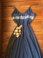Load image into Gallery viewer, Pretty 1970’s Vintage Navy Polka Dot Sundress Kati by Laura Phillips