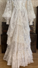 Load image into Gallery viewer, Breathtaking 1970’s Vintage White Lace Bridal Gown Wedding Dress