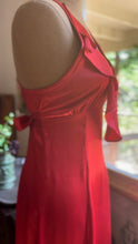 Load image into Gallery viewer, Rare Showstopper 1960’s Vintage Liquid Red Satin Ruffle Maxi Dress