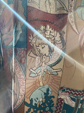 Load image into Gallery viewer, Mucha Print 1970’s Vintage Tie Bust Halter Dress