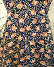 Load image into Gallery viewer, 1970’s Vintage Apricot Rose and Navy Seersucker Dress by Jody T
