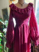 Load image into Gallery viewer, 1970’s Vintage Burgundy Pomegranate Seersucker Dress by Joy Stevens