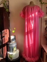 Load image into Gallery viewer, 1970’s Vintage Pink Chiffon and Marabou Peignoir Set by Intime of California