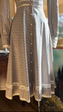 Load image into Gallery viewer, Authentic 1970’s Vintage Gray Calico Gunne Sax Midi Dress